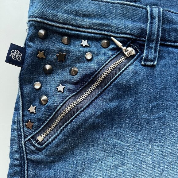 Rock & Republic Distressed Denim Shorts w/ Studded & Zipper Accents Womens Sz 12 - Picture 3 of 9